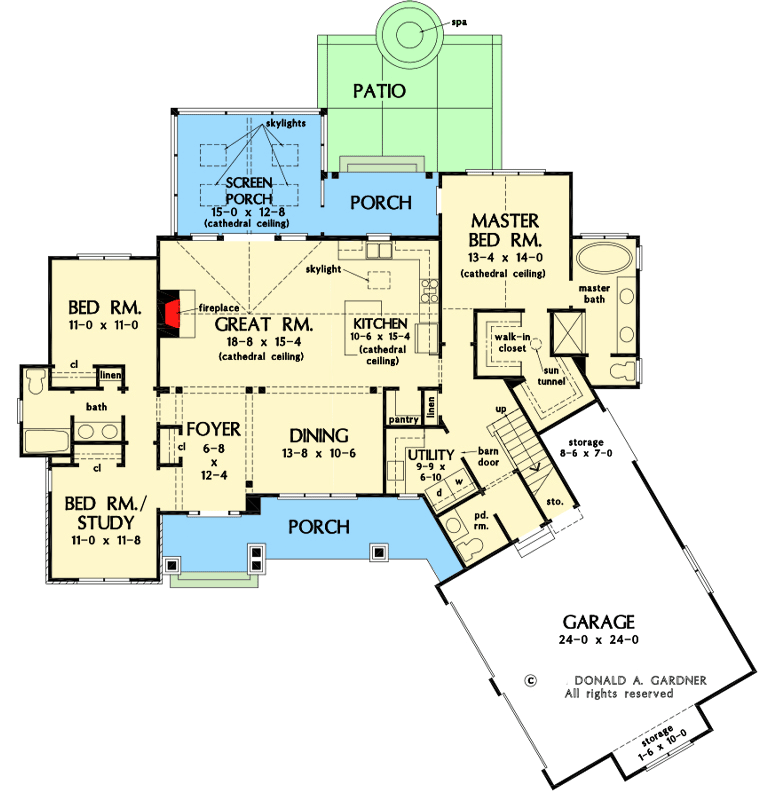 Plan 444370GDN: 2-Story Rustic House Plan Under 2500 Square Feet with 2-Car Angled Garage - Floor Plan - Main Level - Country, Craftsman, New American