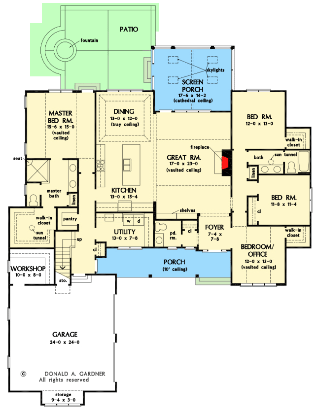 Plan 444371GDN: Rustic 2400 Square Foot Farmhouse Plan with Bonus Expansion - Floor Plan - Main Level - Country, Craftsman, Farmhouse, Modern Farmhouse, New American, Rustic