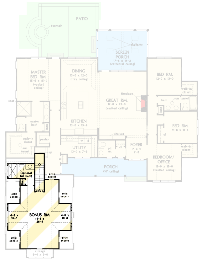 Plan 444371GDN: Rustic 2400 Square Foot Farmhouse Plan with Bonus Expansion - Floor Plan - Bonus Level - Country, Craftsman, Farmhouse, Modern Farmhouse, New American, Rustic