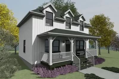 1100 Square Foot Country Home Plan with Optional Pet Space Under Stairs