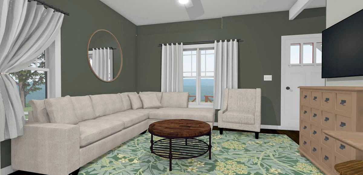 Plan 430831SNG: 1000 Square Foot 2-Bed Farmhouse Cottage with 6'-Deep Front Porch - Image #4 - Cottage, Country, Farmhouse, Modern Farmhouse, New American