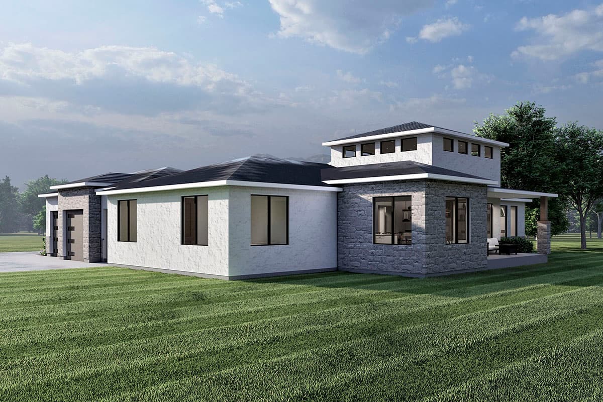 Plan 490092NAH: Modern Prairie-Style House Plan Under 2200 Square Feet with Lower Level Expansion - Image #4 - Contemporary, European, Mediterranean, Prairie, Ranch, Transitional