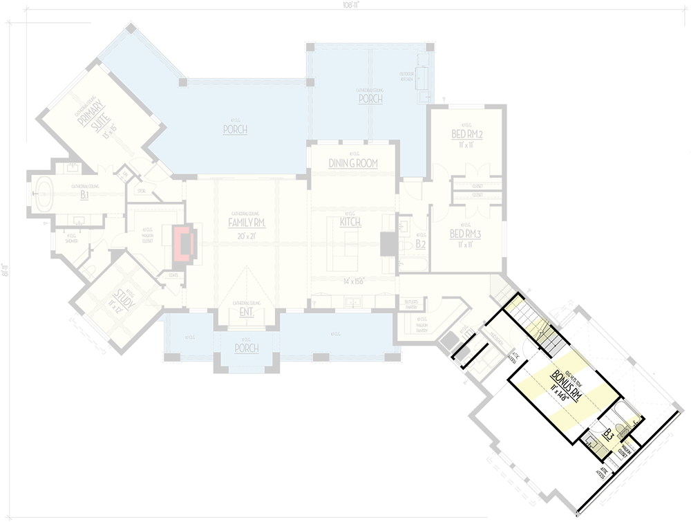 Plan 915056CHP: Exclusive Hill Country House Plan with Large Rear Porch and Bonus Room - 2522 Sq Ft - Floor Plan - 2nd Floor - Country, Craftsman, Hill Country, Modern Farmhouse, Mountain, New American, Ranch, Transitional