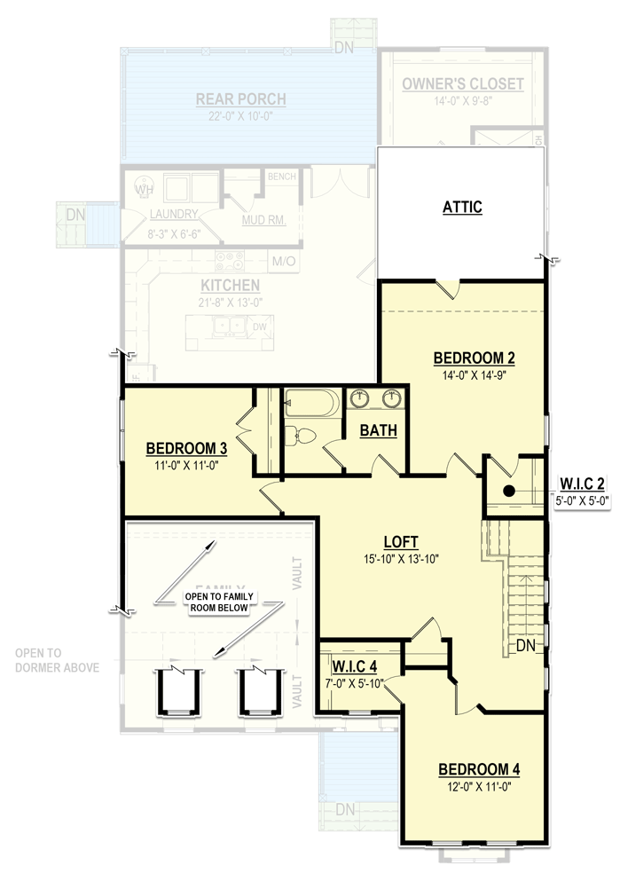 Plan 83627CRW: 4 Bed Modern Country Home Plan Just Under 3100 Square Feet with 2-Story Family Room - Floor Plan - 2nd Floor - Cottage, Country, Farmhouse, Modern Farmhouse, New American, Traditional