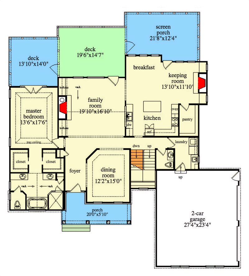 Plan 29905RL: 2800 Mountain-Style Craftsman House Plan with Lower Level Expansion - Floor Plan - Main Level - Country, Craftsman, New American, Ranch, Rustic