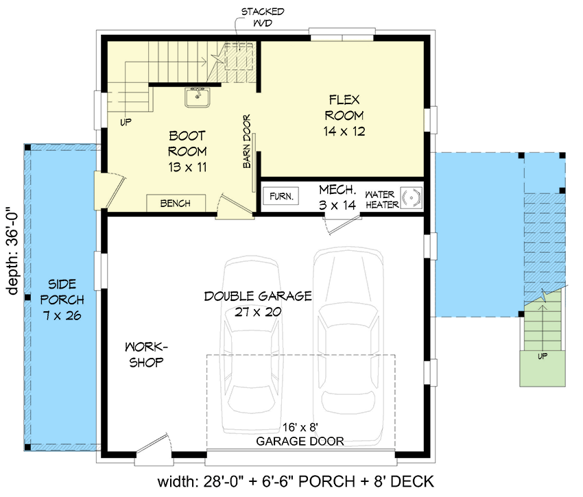 Plan 680044VR: Rustic Garage Apartment or ADU with 1200 Square Feet of Heated Living - Floor Plan - Main Level - Cabin, Carriage, Country, Mountain, Rustic, Traditional