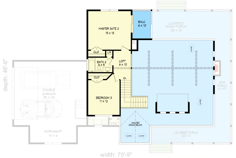 Plan 680047VR: Mountain Country Home Plan Under 2100 Square Feet with Wraparound Porch - Floor Plan - 2nd Floor - Country, Craftsman, Mountain, Rustic