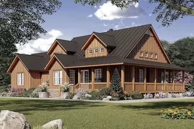 Mountain Country Home Plan Under 2100 Square Feet with Wraparound Porch