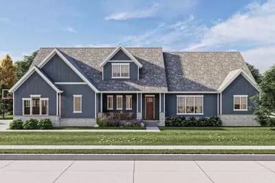 3 Bedroom Traditional Country House Plan with Cathedral Ceiling in Great Room