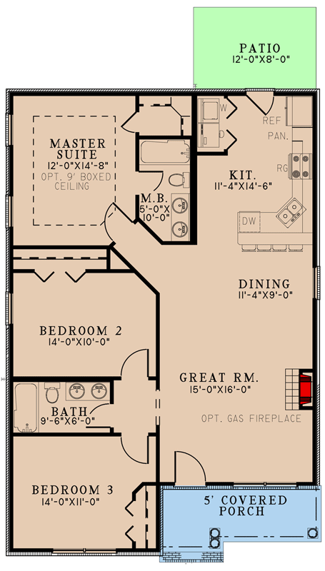 Plan 70831MK: 3-Bed 1250 Square Foot Cottage Home Plan - Floor Plan - Main Level - Cottage, Country, Traditional, Vacation