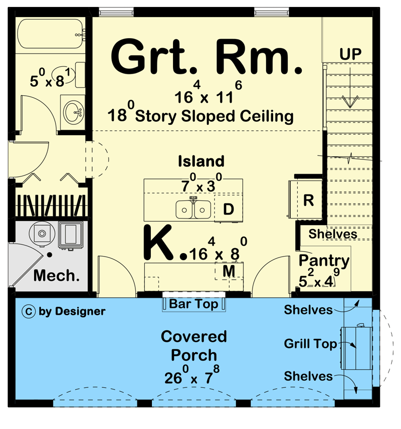 Plan 623166DJ: 803 Square Foot Pool House Plan with Upstairs Bunk Bds and Rec Room - Floor Plan - Main Level - Contemporary, Cottage, Country, European, French Country, Georgian, New American