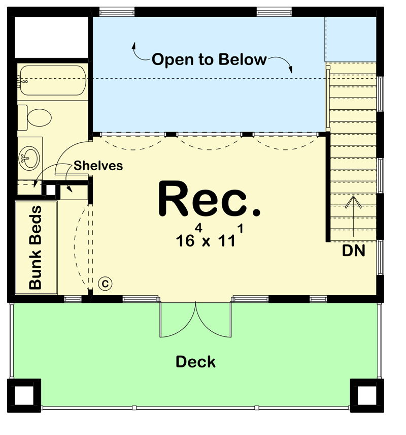 Plan 623166DJ: 803 Square Foot Pool House Plan with Upstairs Bunk Bds and Rec Room - Floor Plan - 2nd Floor - Contemporary, Cottage, Country, European, French Country, Georgian, New American
