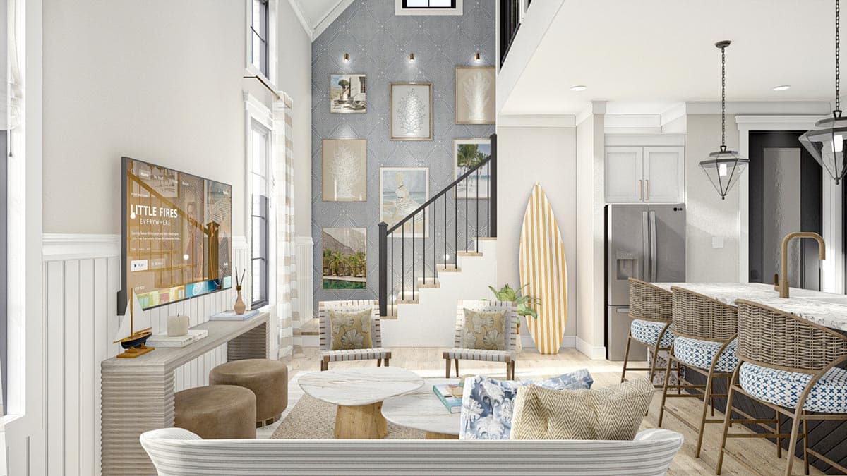 Plan 623166DJ: 803 Square Foot Pool House Plan with Upstairs Bunk Bds and Rec Room - Image #9 - Contemporary, Cottage, Country, European, French Country, Georgian, New American