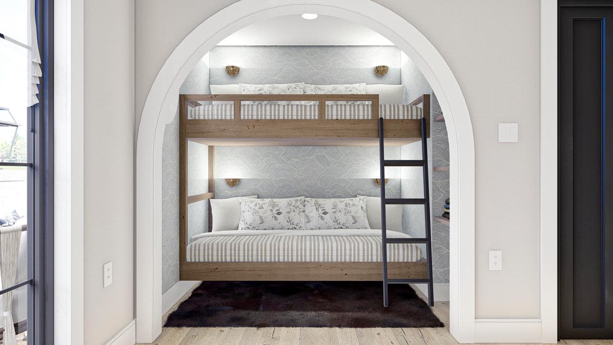 Plan 623166DJ: 803 Square Foot Pool House Plan with Upstairs Bunk Bds and Rec Room - Image #15 - Contemporary, Cottage, Country, European, French Country, Georgian, New American