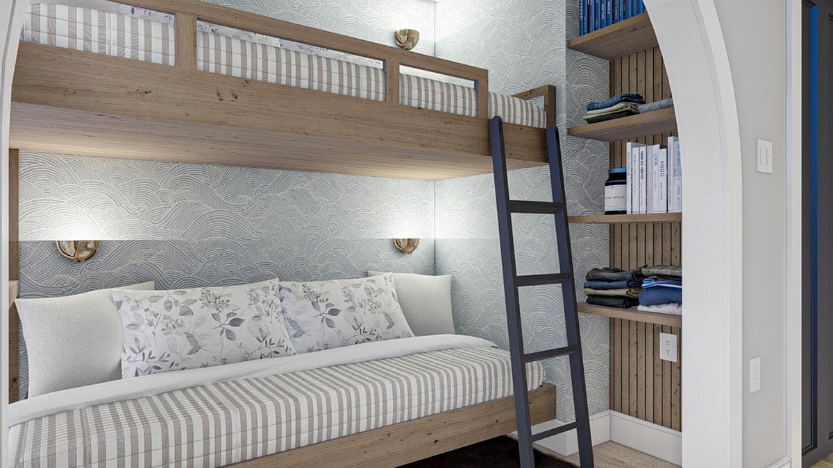 Plan 623166DJ: 803 Square Foot Pool House Plan with Upstairs Bunk Bds and Rec Room - Image #16 - Contemporary, Cottage, Country, European, French Country, Georgian, New American