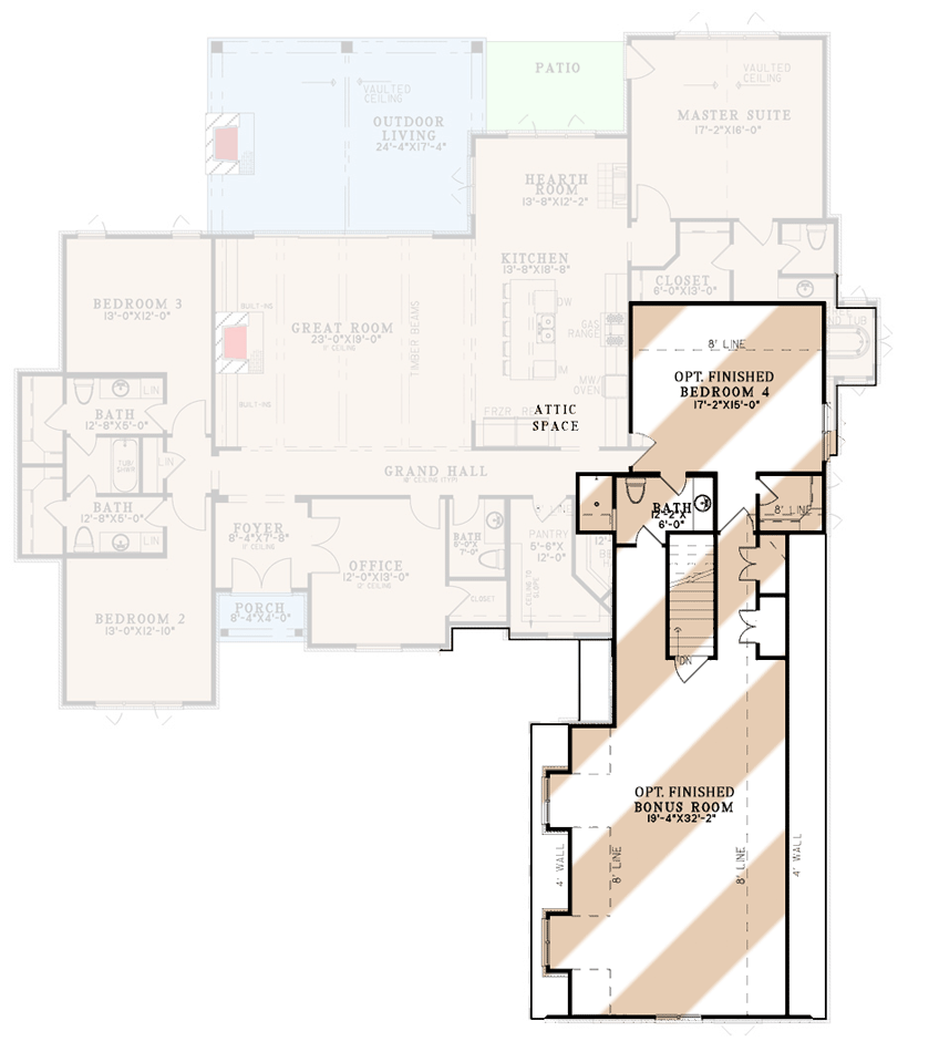 Plan 70834MK: Transitional 4-Bed House Plan with Vaulted Outdoor Living Room - 2998 Sq Ft - Floor Plan - Bonus Level - Acadian, Contemporary, Country, Southern, Transitional