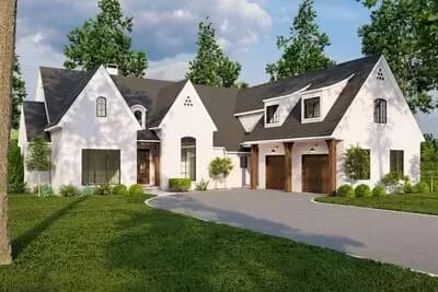 Transitional 4-Bed House Plan with Vaulted Outdoor Living Room - 2998 Sq Ft