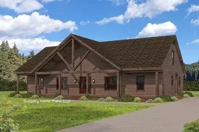 Rustic Ranch Plan with Split-bed Layout and Vaulted Front Porch