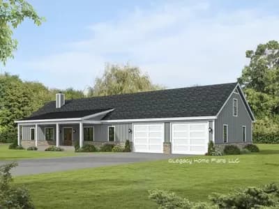 3-Bed Rural Ranch House Plan with Pass-Thru Double Garage - 2049 Sq Ft