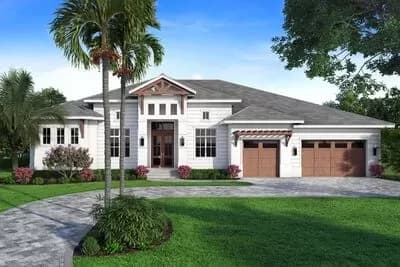 Contemporary Coastal House Plan with Study and Split-bed Layout