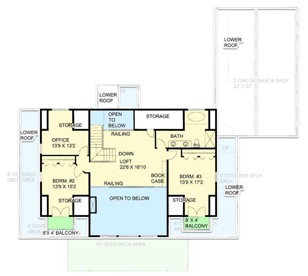 Plan 350006GH: 2-Story Rustic Lake House Plan with Home Office and Workshop - Floor Plan - 2nd Floor - Craftsman, Mountain, Rustic
