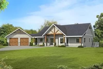 Mountain Ranch Home Plan Under 3400 Square Feet with Angled Garage and a Home Office