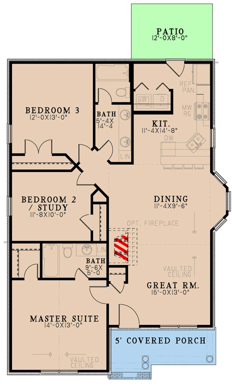 Plan 70835MK: Flexible Cottage Under 1300 Square Feet with Bayed Dining Area - Floor Plan - Main Level - Cottage, Country, Traditional