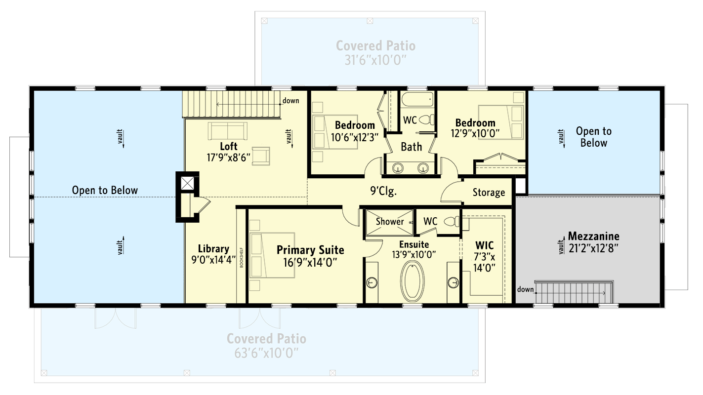Plan 270064AF: Barndominium-Style House Plan with Two Open-To-Below Spaces Under 3500 Square Feet - Floor Plan - 2nd Floor - Barndominium, Country, Modern Farmhouse, New American