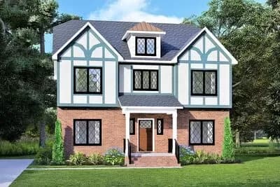 Tudor House Plan with Second-Level Bedrooms and Laundry - 2488 Sq Ft