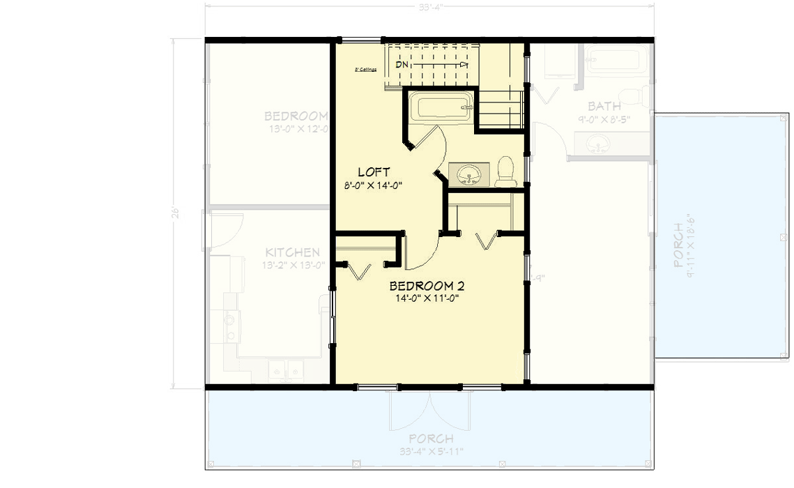 Plan 430832SNG: Light-Filled 1200 Square Foot Country Cabin with Front and Side Porches - Floor Plan - 2nd Floor - Cabin, Cottage, Country, Modern Farmhouse, Rustic