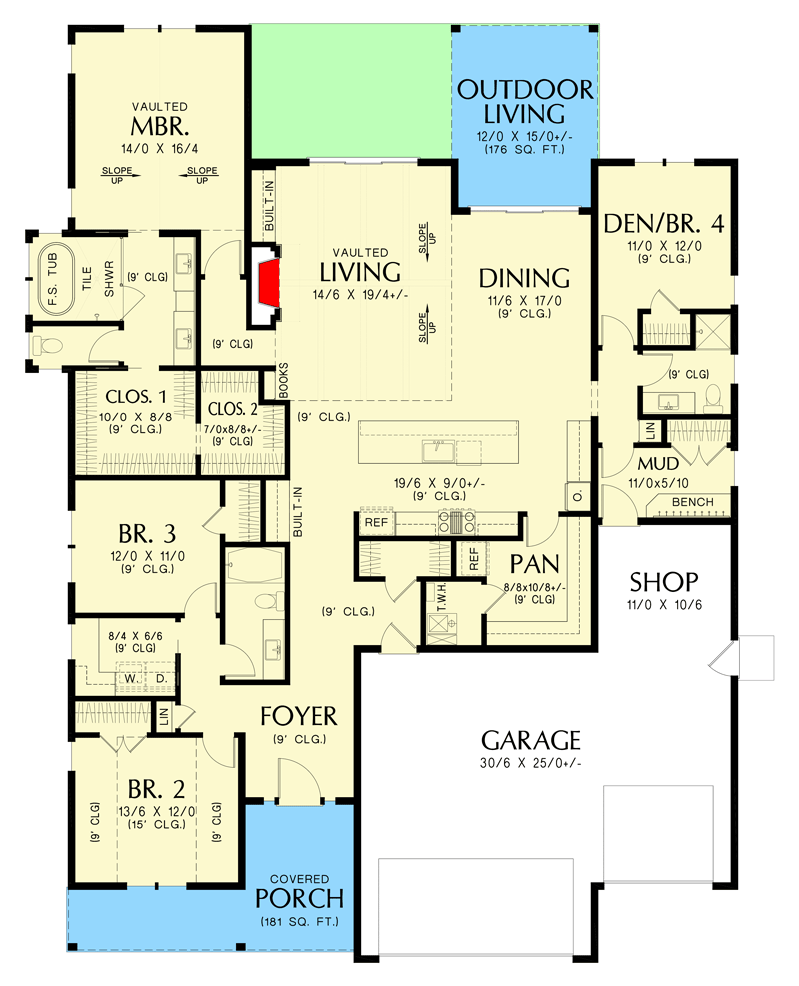 Plan 69440AM: Modern Farmhouse Plan with Flex Room and 3-Car Garage - 2607 Sq Ft - Floor Plan - Main Level - Country, Craftsman, Modern Farmhouse, New American