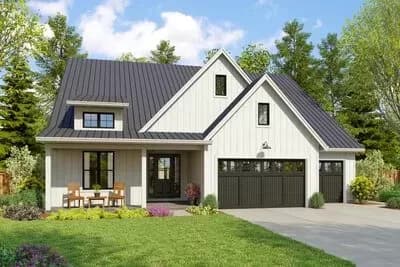Modern Farmhouse Plan with Flex Room and 3-Car Garage - 2607 Sq Ft