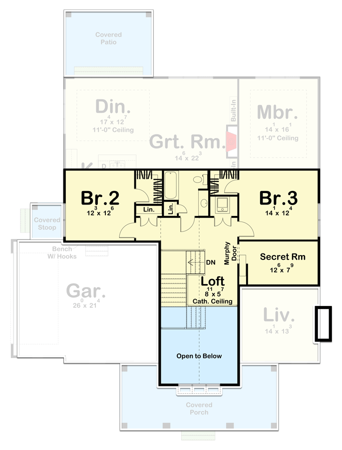 Plan 623167DJ: 2800 Square Foot Farmhouse Cottage House Plan with 2-Story Foyer - Floor Plan - 2nd Floor - Cottage, Country, Craftsman, Farmhouse, Traditional