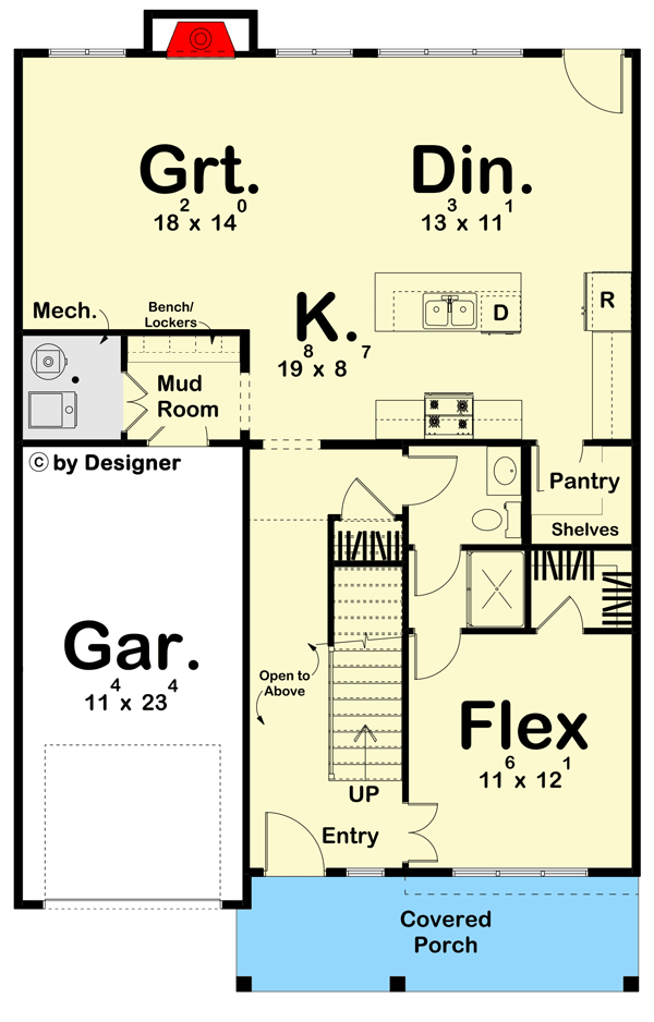 Plan 623169DJ: Contemporary Craftsman House Plan Under 2200 Square Feet with Flex Room - Floor Plan - Main Level - Country, Craftsman, Farmhouse, Modern Farmhouse, New American