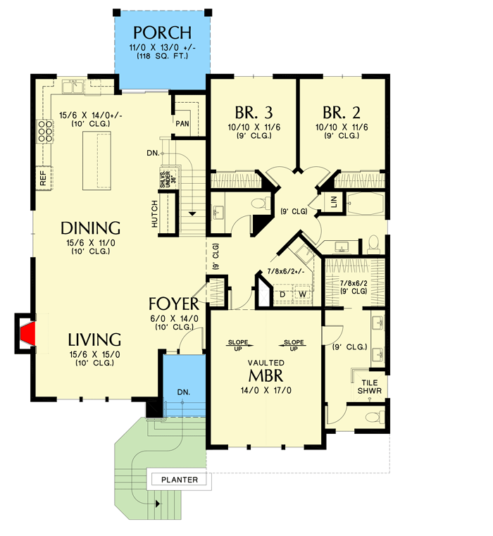 Plan 69523AM: 2000 Square Foot Upslope House Plan with 3 to 4 Beds - Floor Plan - Main Level - Craftsman, Northwest
