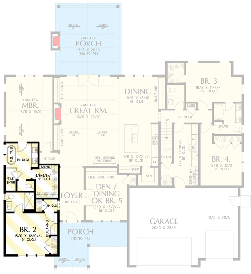 Plan 69577AM: Country Craftsman Plan with over 2,800 Sq Ft of Living Space - Floor Plan - Private Bath for Bedroom 2 - Country, Craftsman, Modern Farmhouse, New American