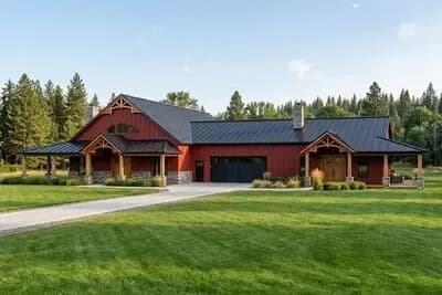 Expanded Farmhouse-Inspired Barndominium-Style House Plan with Guest Apartment
