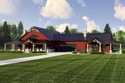Expanded Farmhouse-Inspired Barndominium-Style House Plan with Guest Apartment