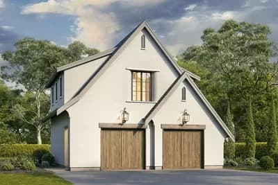 European-Style Carriage House Plan with Double Garage - 714 Sq Ft