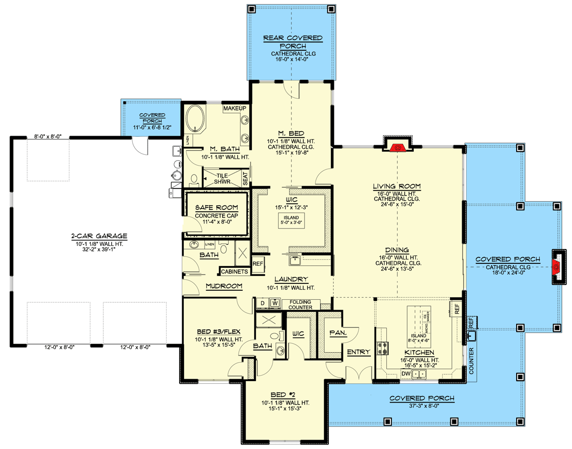 Plan 135211GRA: Barndominium-Style House Plan Under 3000 Square Feet with Oversized 2-Car Garage - Floor Plan - Main Level - Barndominium, Country, Craftsman, Farmhouse, Modern Farmhouse, New American, Rustic