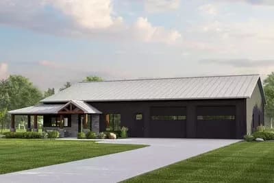 Barndominium House Plan Under 2000 Square Feet with Massive Shop