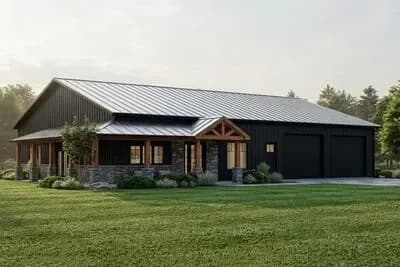Barndominium House Plan Under 2000 Square Feet with Massive Shop