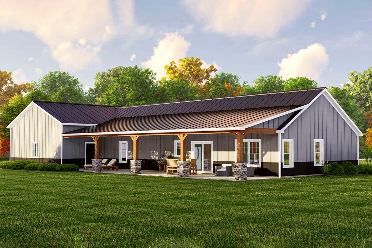 Plan 135215GRA: 3-Bed Barndominium-Style House Plan Under 1900 Square Feet with Extra-Deep 2-Car Garage - Image #5 - Barndominium, Country, Ranch, Rustic
