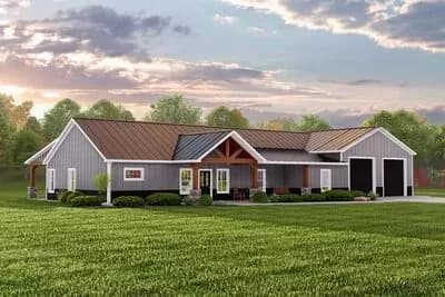 3-Bed Barndominium-Style House Plan Under 1900 Square Feet with Extra-Deep 2-Car Garage