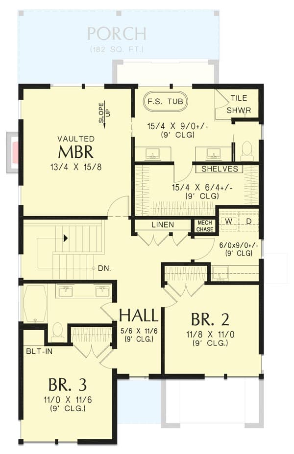 Plan 69711AM: Contemporary 2-Story House Plan with over 2,100 Sq Ft of Living Space - Floor Plan - 2nd Floor - Contemporary, Mid Century Modern, Modern, Northwest
