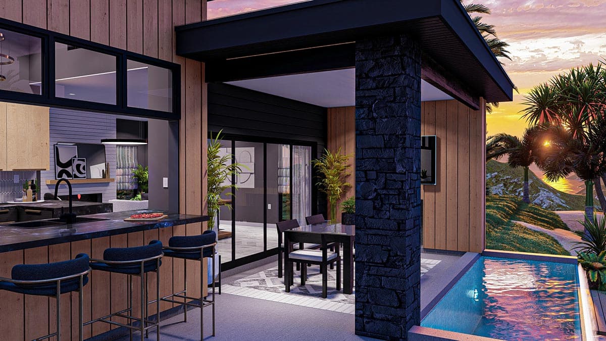 Plan 623171DJ: Modern-Style Pool House Plan with Outdoor and Indoor Fireplaces - Image #11 - Beach, Contemporary, Modern, Vacation