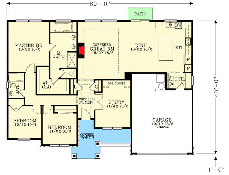 Plan 28036J: One-Level Craftsman Under 1,900 Square Feet with Study - Floor Plan - Main Level - Craftsman, New American, Ranch