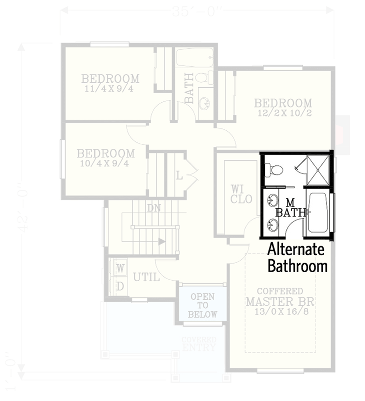 Plan 28041J: 2-Story Craftsman Plan with Rear Garage - Floor Plan - Alternate Bathroom Layout