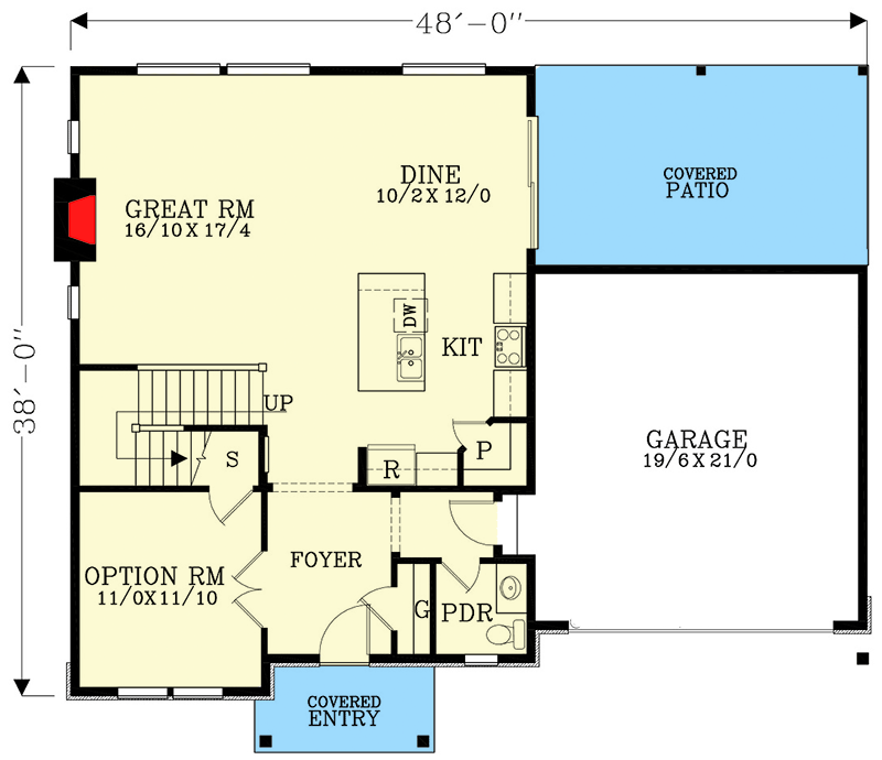 Plan 28043J: 3-Bed Craftsman Home Plan with Bonus Room and Covered Patio - Floor Plan - Main Level - Craftsman, New American, Northwest