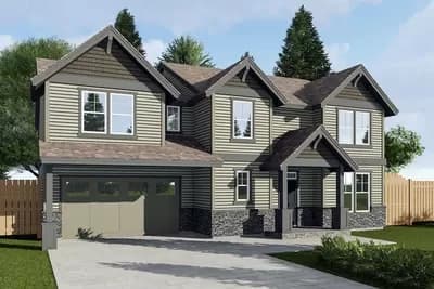 2-Story Craftsman Home Plan with Vaulted Master Bedroom